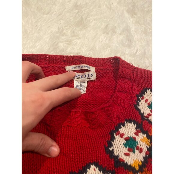 Vintage 90s Izod Men Christmas Cardigan Sweater Knitted by Hand Large Red - Picture 6 of 8
